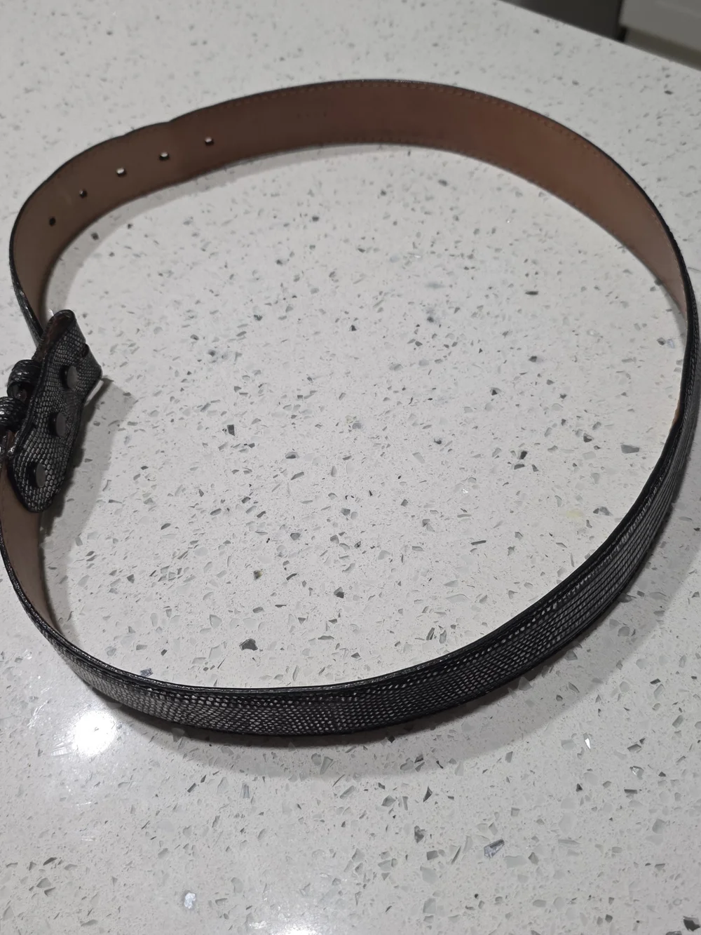 Mens Black & PEWTER LIZARD  Leather Belt
